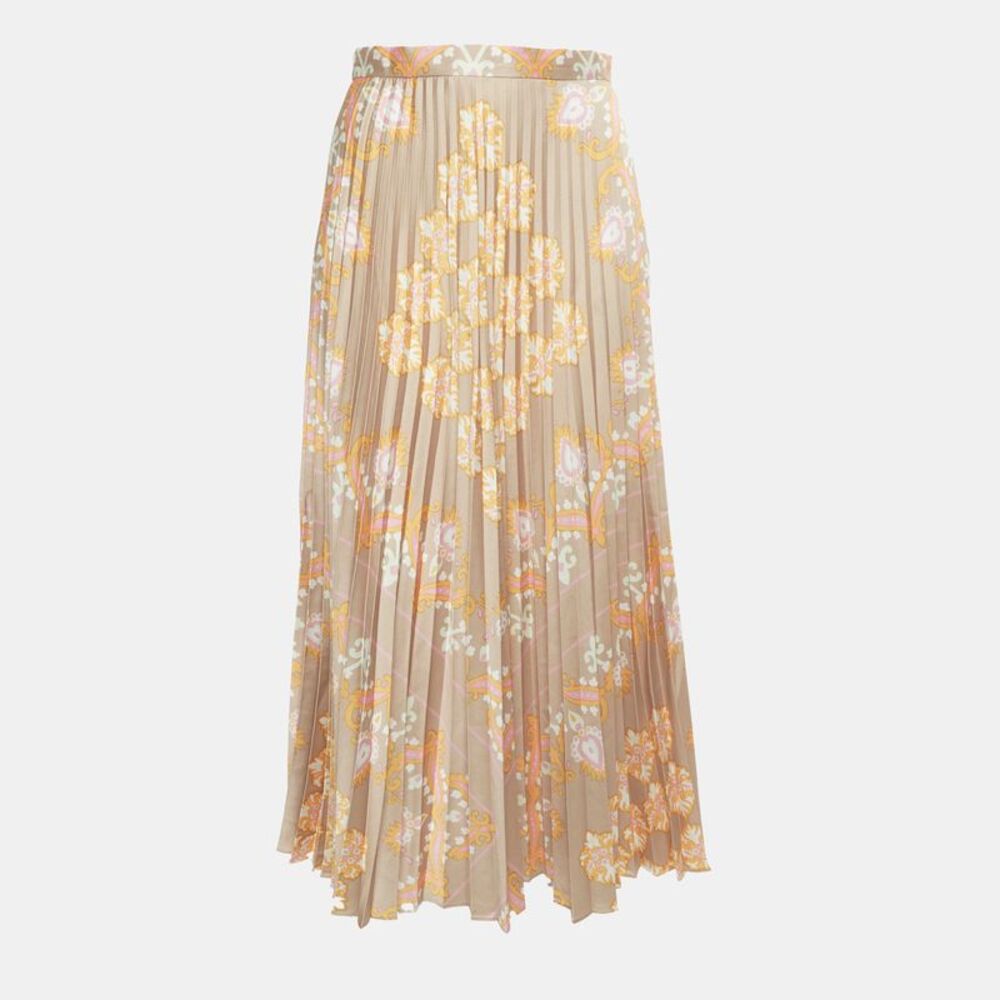 Sandro Multicolour Floral Print Sateen Fulgence Pleated Midi Skirt S - Picture 3 of 7